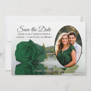Elegant Emerald Green Rose Oval Photo Wedding Save The Date
