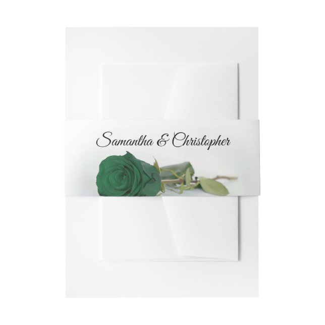 Elegant Emerald Green Rose Simple Glam Wedding Invitation Belly Band (Front Example)