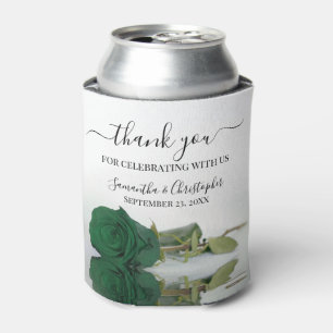 Elegant Emerald Green Rose Wedding Thank You Can Cooler