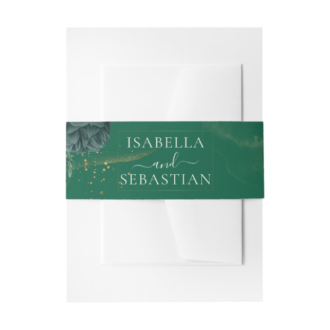 Elegant Emerald Green Rose Winter Wedding Invitation Belly Band (Front Example)