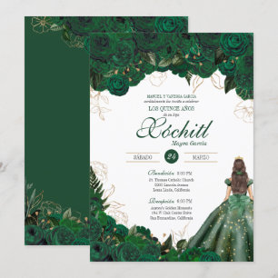 Elegant Emerald Green Roses Quince Anos Birthday Invitation
