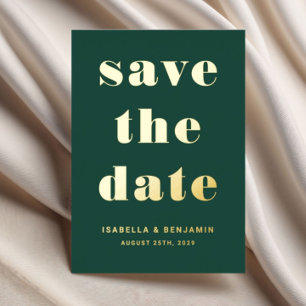 Elegant Emerald Green Save The Date Gold