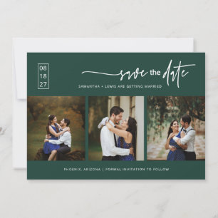 Elegant Emerald Green Save the Date QR Code Photo Invitation