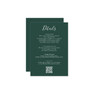 Elegant Emerald Green Script Wedding QR Code Enclosure Card