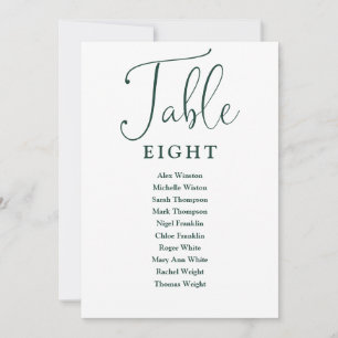 Elegant Emerald Green Seating Chart Table Number