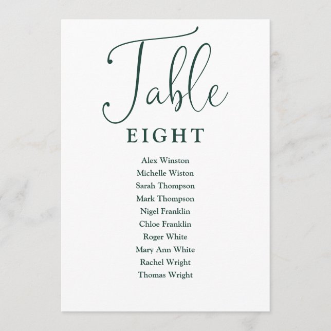 Elegant Emerald Green Seating Chart Table Number (Front)