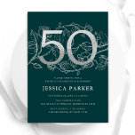 Elegant Emerald Green Silver 50th Birthday Invitation<br><div class="desc">Elegant emerald green silver 50th birthday party invitation. Customizable modern feminine design featuring roses botanical accents and faux glitter silver. Simple floral invite card perfect for a stylish female bday celebration. Personalize with your own details. Printed Zazzle invitations or instant download digital printable template.</div>