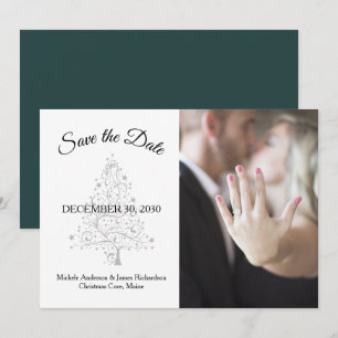 Elegant Emerald Green Silver Winter Wedding Photo Save The Date