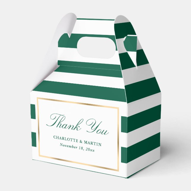 Elegant Emerald Green Stripes Wedding Thank You Favor Box (Front Side)