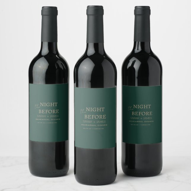 Elegant Emerald Green the Night Before Wedding  Wine Label (Bottles)