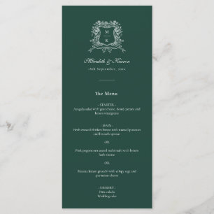 Elegant Emerald Green Vintage Crest Thank You Boho Menu