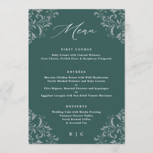 Élégant Emerald Green Vintage Menus de mariage