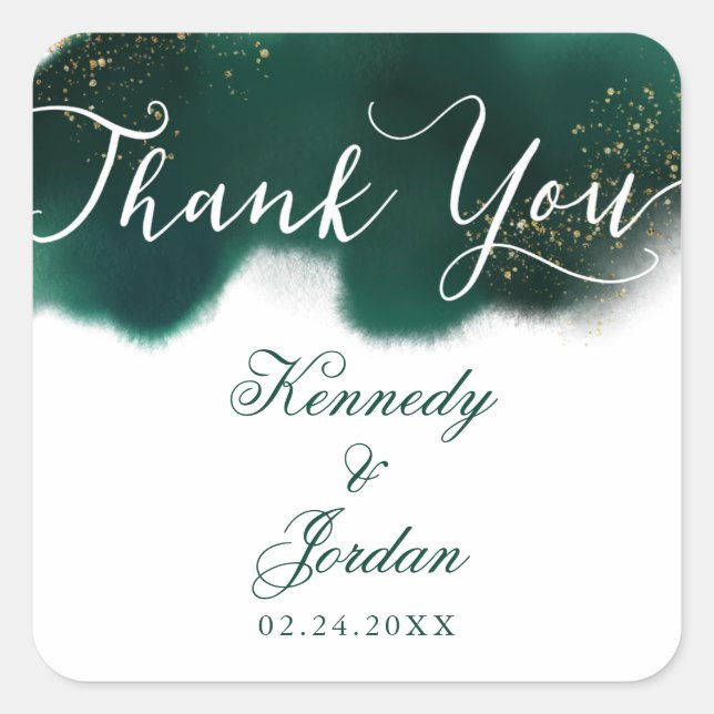 Elegant Emerald Green Watercolor Ombre Wedding Square Sticker (Front)