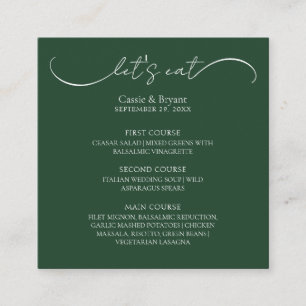 Elegant Emerald Green Wedding Menu Enclosure Card