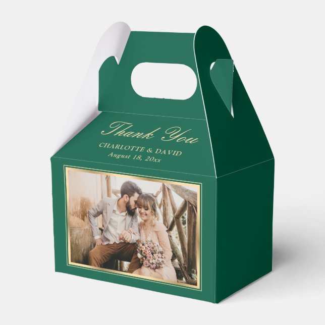 Elegant Emerald Green Wedding Photo Thank You Favor Box (Back Side)