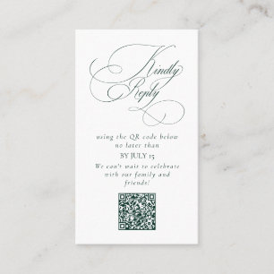 Elegant Emerald Green Wedding QR Code Please Reply Business Card