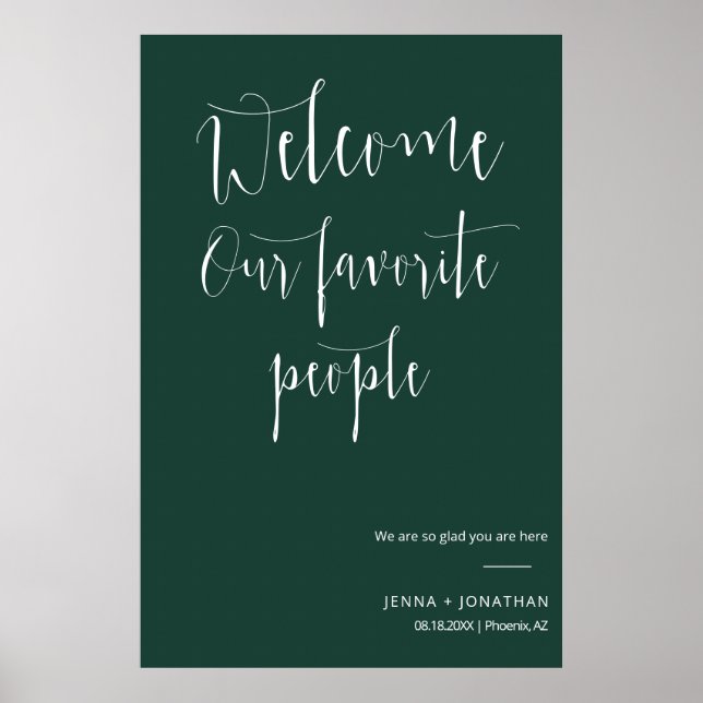 Elegant Emerald Green Welcome Wedding Ceremony Poster (Front)