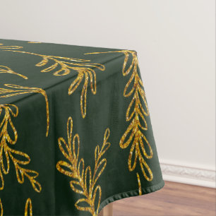 Elegant Emerald Green with Gold Floral Sprig Tablecloth