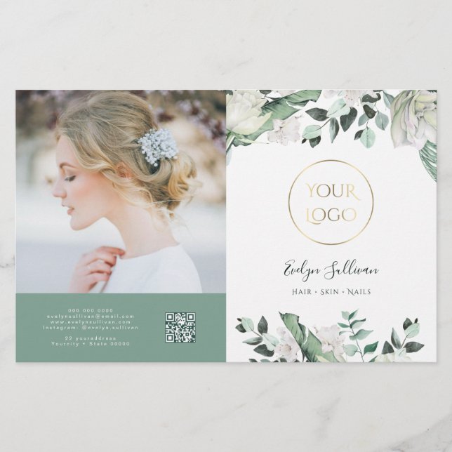 elegant emerald greenery bifold brochure (Front)