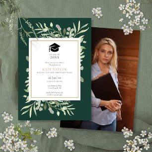 Elegant Emerald Greenery Photo Graduation Party Invitation