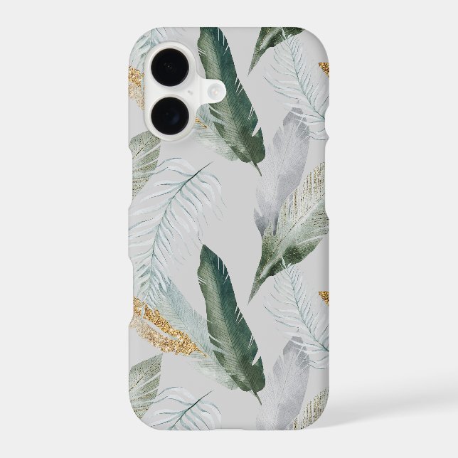 Elegant Emerald & Grey Watercolor Feathers (Verso)