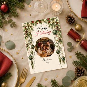 Elegant Emerald Holiday Family Portrait Card