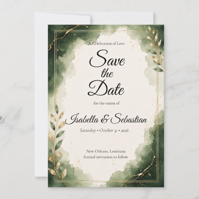 Elegant Emerald Minimalist Luxury Wedding Save The Date (Front)