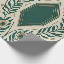 Elegant Emerald Peacock Feather Art Deco Wrapping