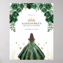Elegant Emerald Quinceañera Floral Faux Foil