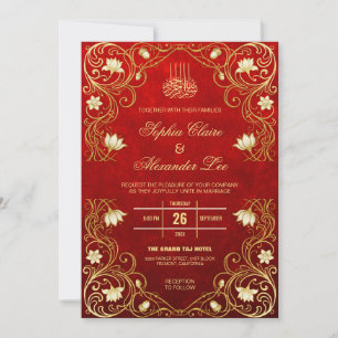 Elegant Emerald Red Islamic Wedding Invitation