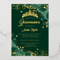 Elegant Emerald Rose Swirl Gold Quinceanera  