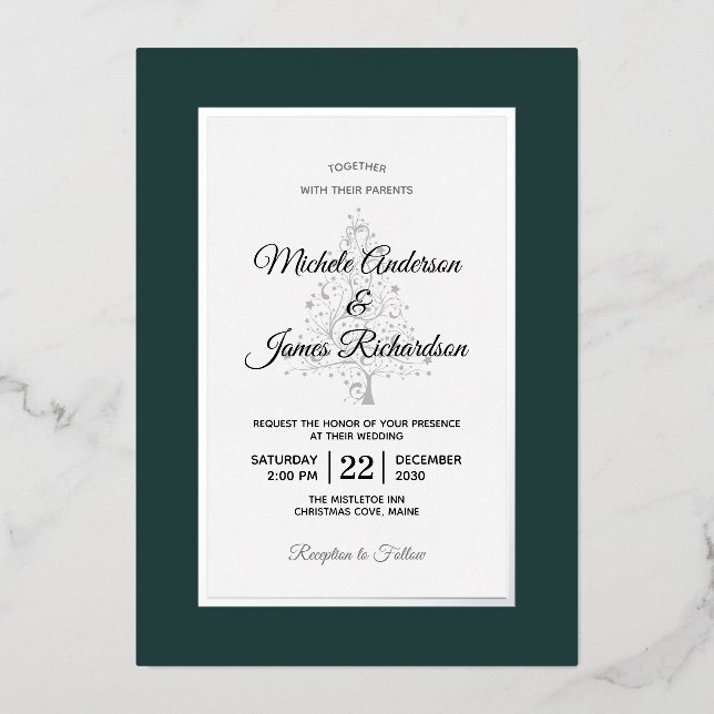 Elegant Emerald Silver Winter Holiday Wedding (Front)