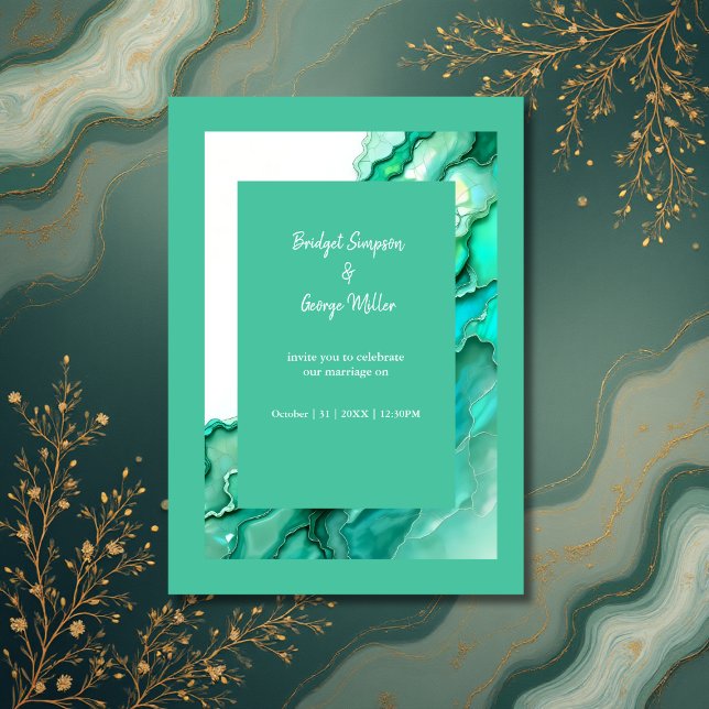 Elegant Emerald Teal Marble Watercolor Wedding Invitation (Creator Uploaded)