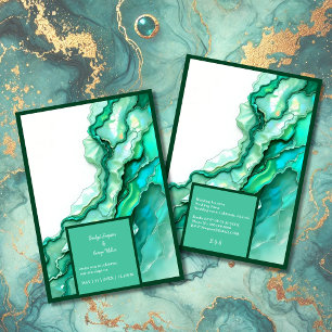 Elegant Emerald Teal Marble Watercolor Wedding Invitation
