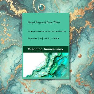 Elegant Emerald Teal Marble Watercolor Wedding Invitation