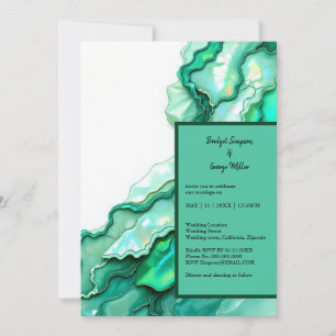 Elegant Emerald Teal Marble Watercolor Wedding Invitation