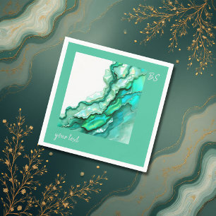 Elegant Emerald Teal Marble Watercolor Wedding Napkin