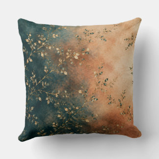Elegant Emerald Teal & Rust Gold Botanical Throw P Pillow