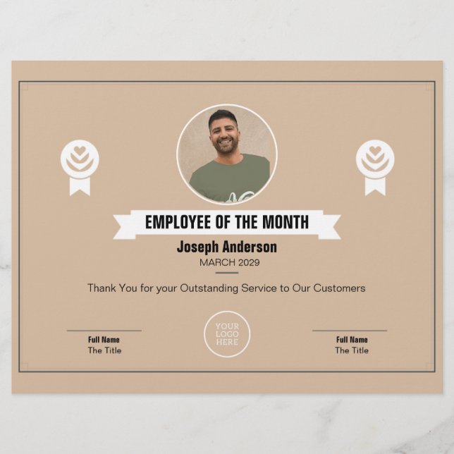 Elegant Employee Award Certificate Paper Sheet (Front)