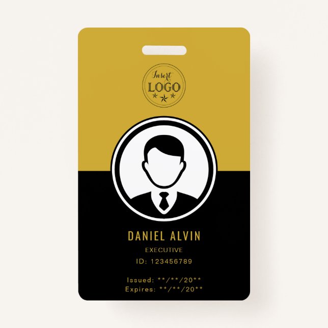 Elegant Employee ID in Black and Metallic Gold Badge (Front)