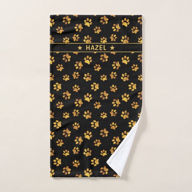 Élégant Empreinte de patte noir et or personnalisé (Serviette à main)