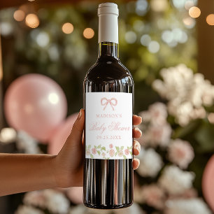Elegant Enchanted Pink Floral Baby Shower Wine Label