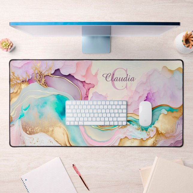 Élégant encre liquide de marbre Monogram (Marple liquid ink desk mat)