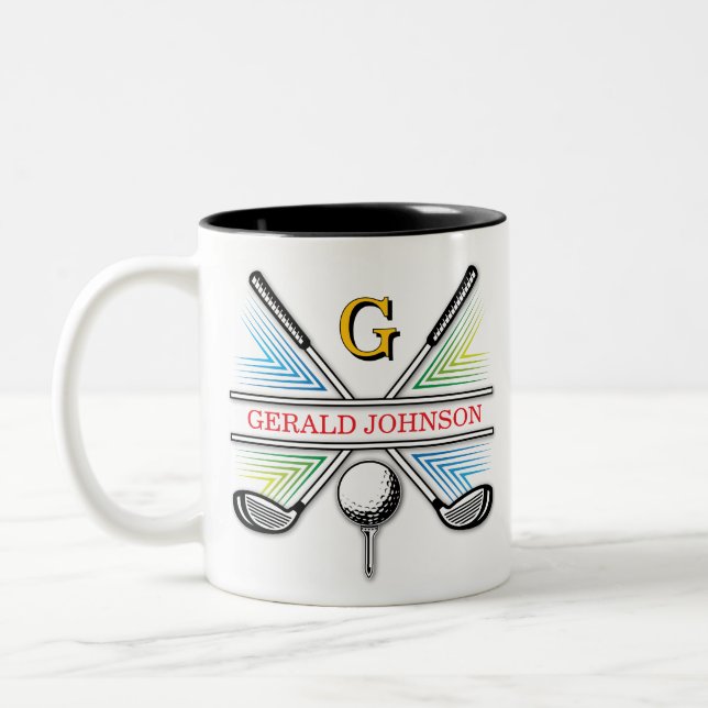 Elegant Energetic Golf Monogram Design Two-Tone Coffee Mug (Left)