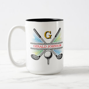 Elegant Energetic Golf Monogram Design Two-Tone Coffee Mug