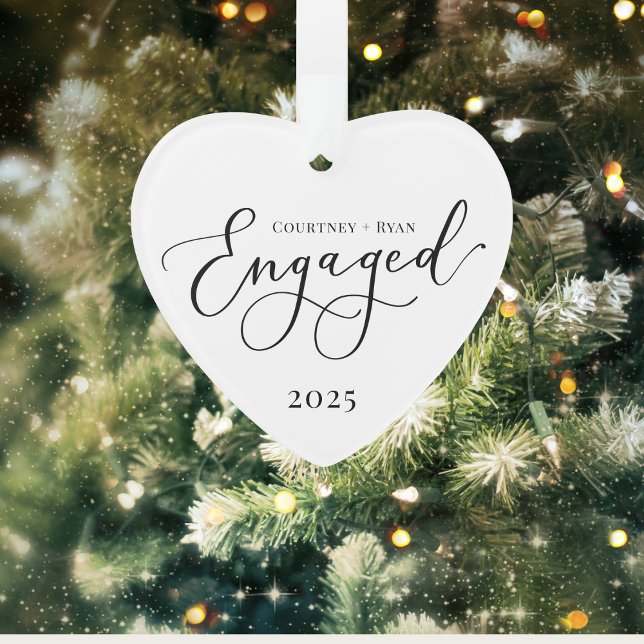 Elegant Engaged Custom Christmas Ornament (Engaged Christmas Ornament | Personalized Heart Keepsake for Couples | Elegant Holiday Gift)