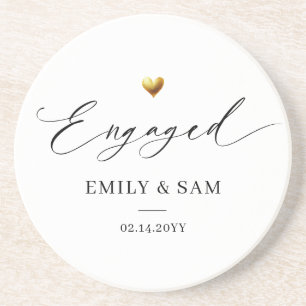 Elegant Engaged Gold Heart Personalized Couple Coaster