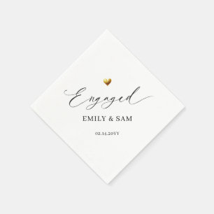 Elegant Engaged Gold Heart Personalized Couple Napkin