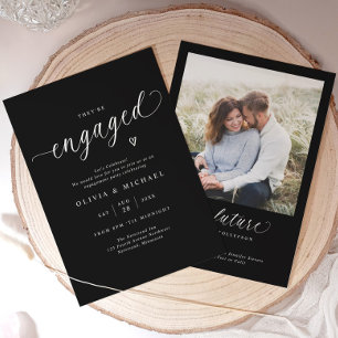 Elegant Engaged Modern Black Wedding Engagement Invitation
