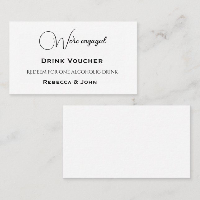 Elegant Engaged Party Drink Voucher Enclosure Card (Front/Back)